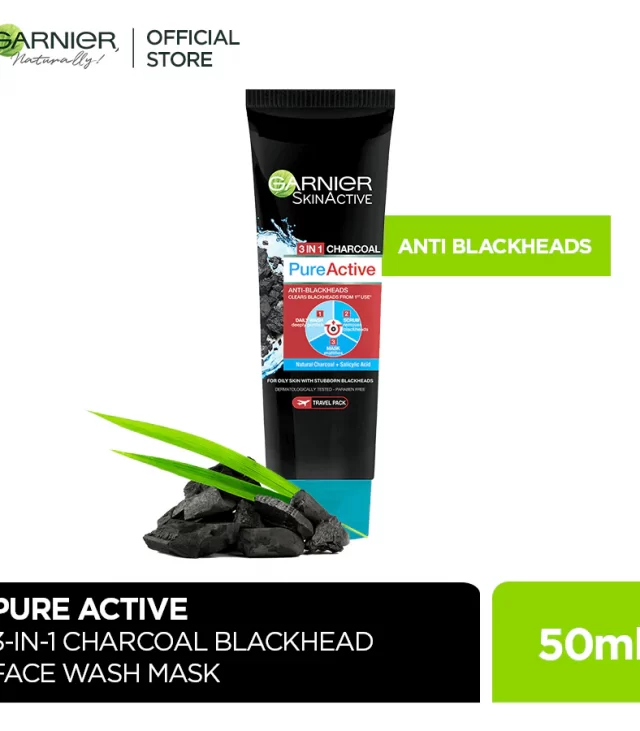 Garnier Pure Active 3 In 1 Charcoal Blackhead Face Wash Mask Scrub - 50ml