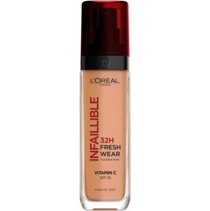 L'Oréal Paris Liquid Foundation, Full Coverage, Lasting Wear, With Vitamin C and SPF 25, Infallible 32H Fresh Wear, 320 Toffee