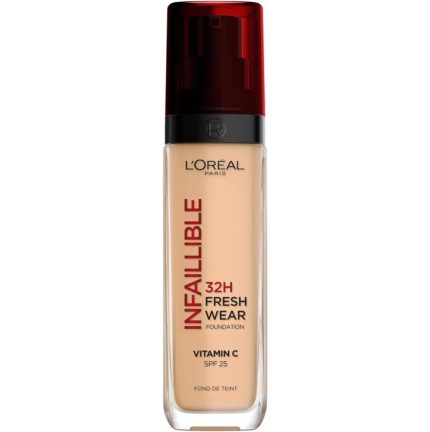 L'Oréal Paris Liquid Foundation, Full Coverage, Lasting Wear, With Vitamin C and SPF 25, Infallible 32H Fresh Wear, 220 Neutral