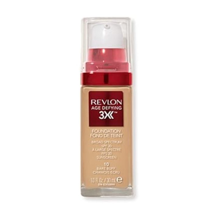 Revlon Liquid Foundation, Age Defying 3XFace Makeup, Anti-Aging and Firming Formula, SPF 30, Longwear Medium Buildable Coverage with Natural Finish, 010 Bare Buff, 1 Fl Oz